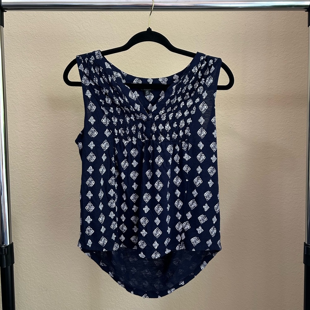Lucky Brand Navy Top with White Geometric Design